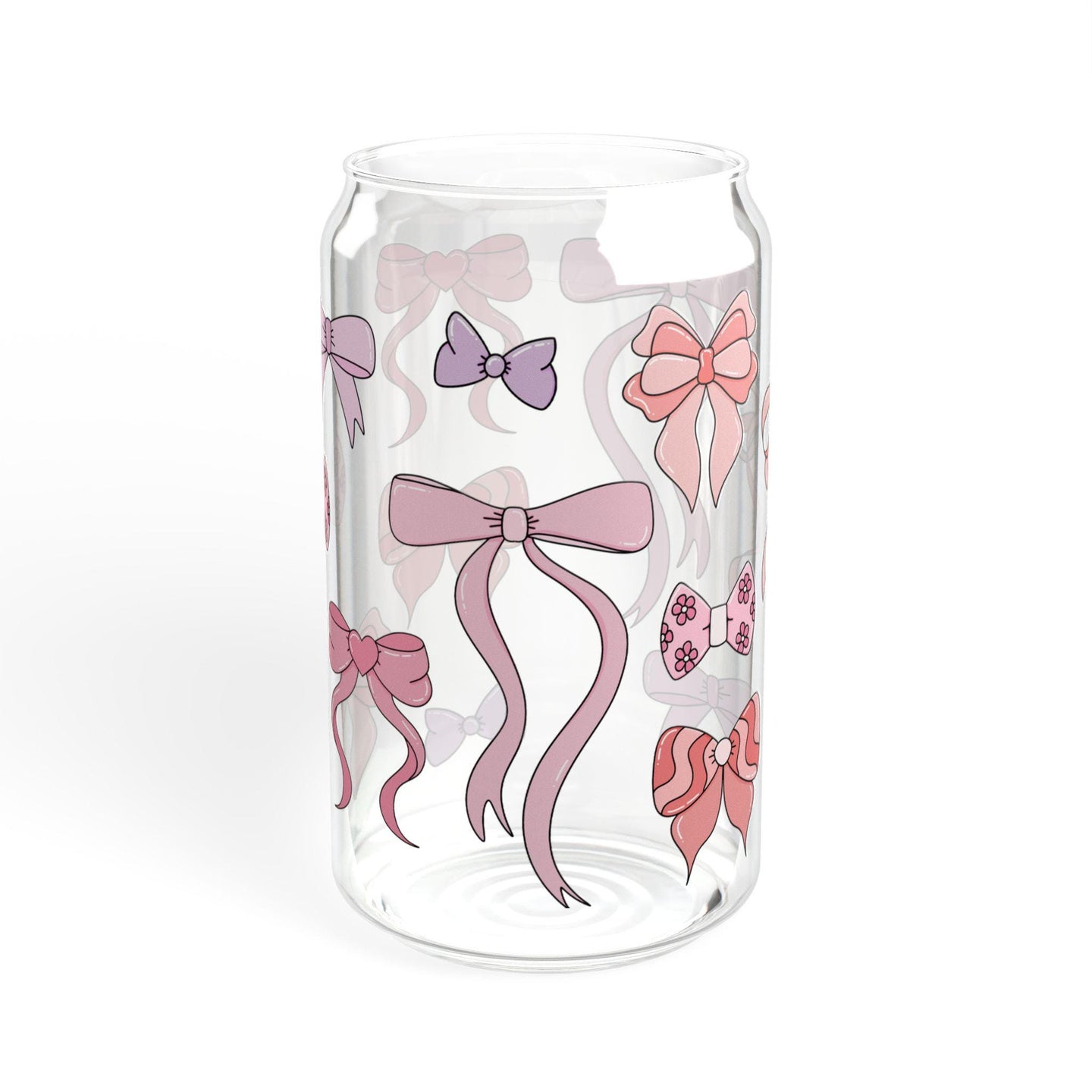 Girly coquette bow glass cup with bamboo lid glass straw, Cute Cup Beer Can Iced Coffee Glass Cup Cute preppy Glass Cup gift for her